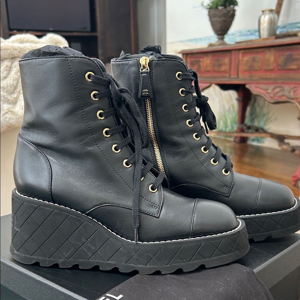 CHANEL Black Combat Boots